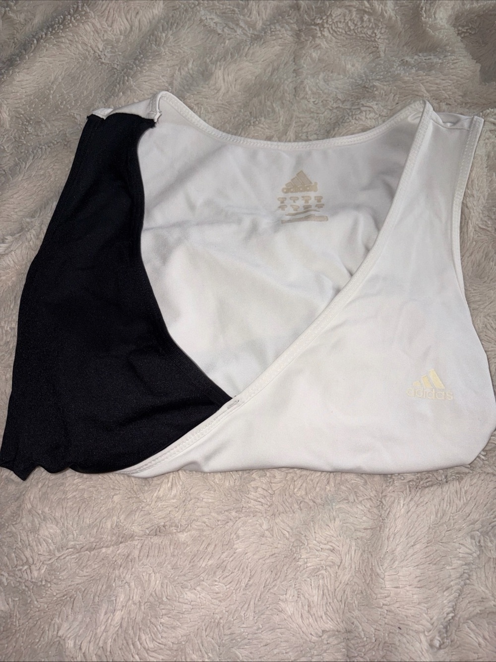 adidas White and Black Athletic Sports Bra with Gold Logo